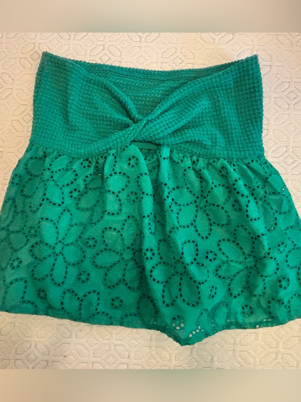 SHEIN Teal Floral Eyelet Top